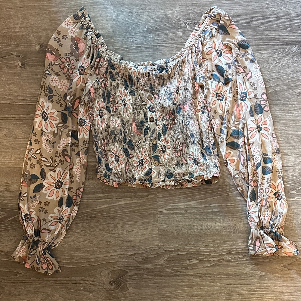 Promesa Floral Smocked Blouse - Pink and Cream